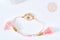 Bracelet Réglable losange mauvais œil rose et or 28cm cordon nylon perles rocailles tissées , bijou chance à offrir, bracelet amitié, x1 (G7681)