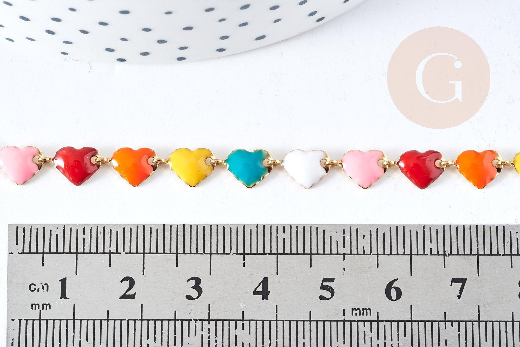 Bracelet coeur acier doré 304 inoxydable émaillé multicolore 26mm, x1 (G8607)