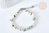 Bracelet de cheville perles amazonite naturelle laiton et acier inoxydable platine 21.5cm, x1 (G7792)