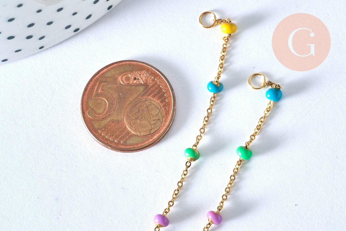EP -Bracelet fin résine multicolore acier doré 14k avec anneaux 16mm, création bracelet acier doré inoxydable sans nickel, x1 G6805