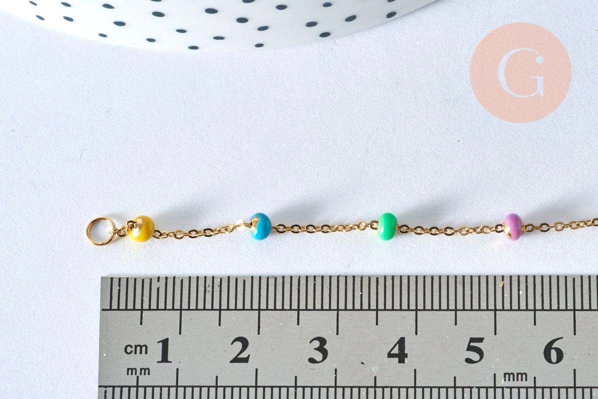 EP -Bracelet fin résine multicolore acier doré 14k avec anneaux 16mm, création bracelet acier doré inoxydable sans nickel, x1 G6805