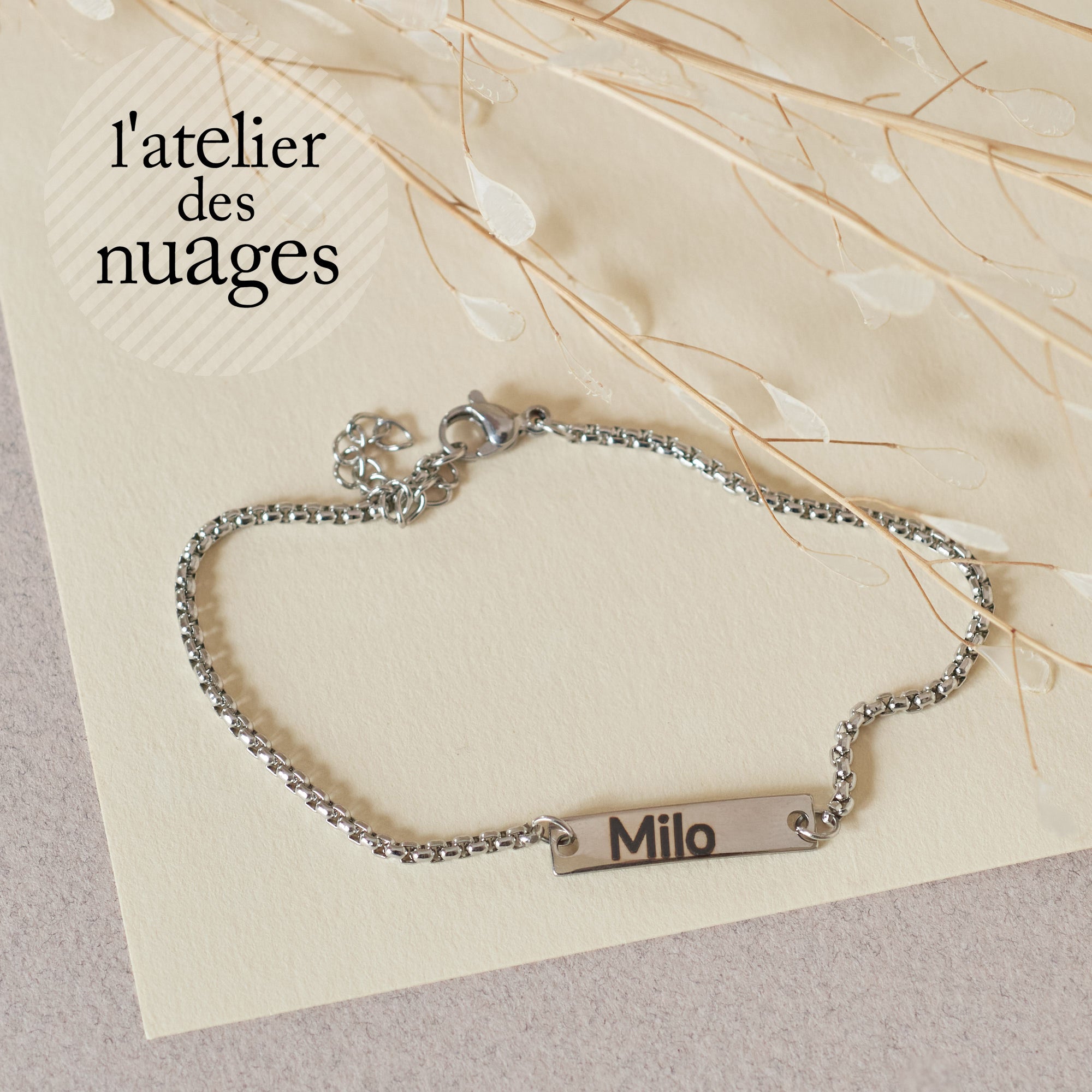 Bracelet gourmette personnalisée médaille à graver acier inoxydable 304 (ADN13)