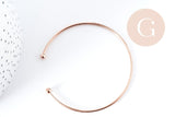 Bracelet jonc fin finition boule cuivre or rose 16K 2mm/60mm, x1 (G8356)