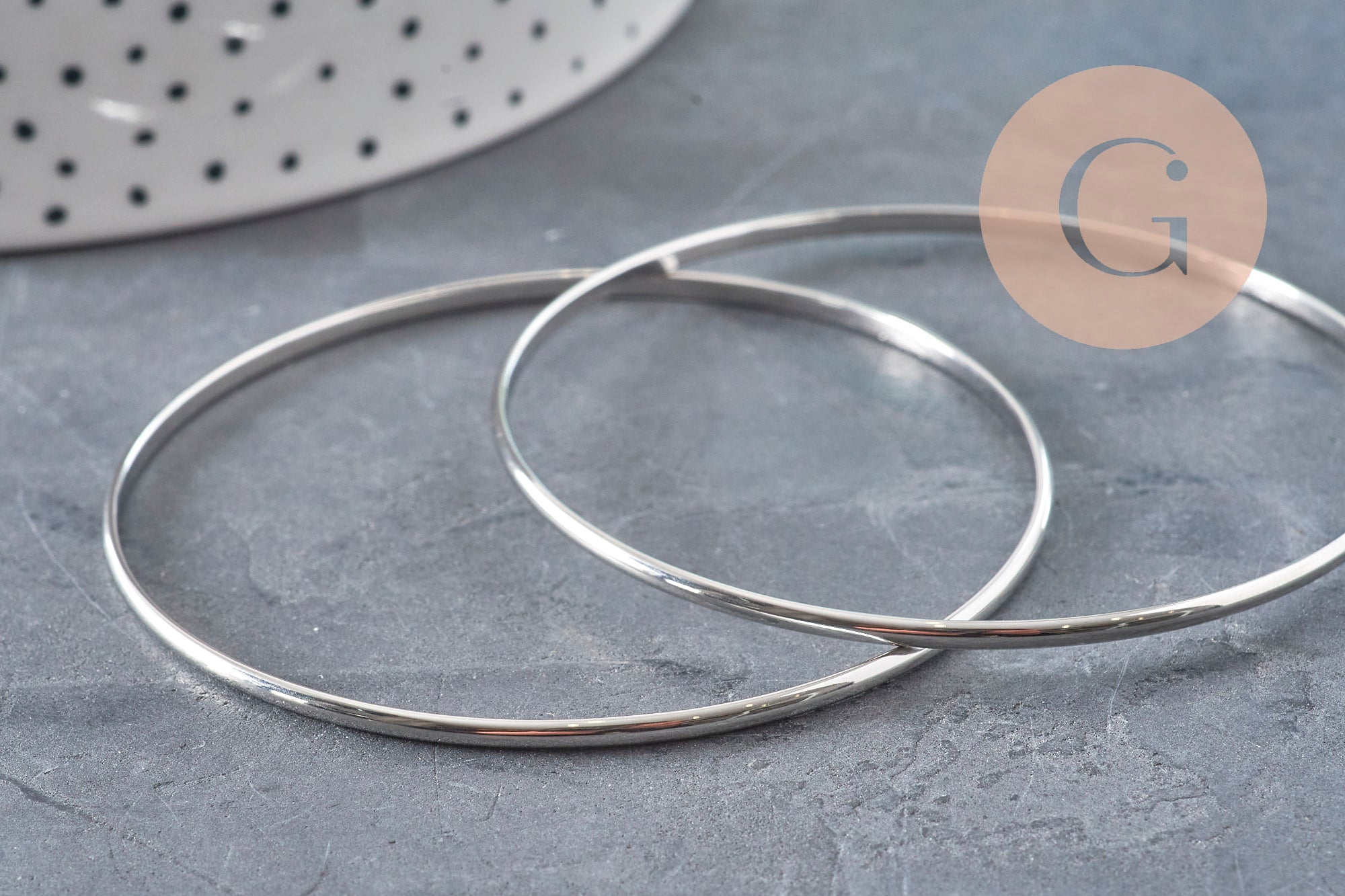 Smooth 304 Stainless Steel Platinum Bangle Bracelet 65mm, x1 (G11150)
