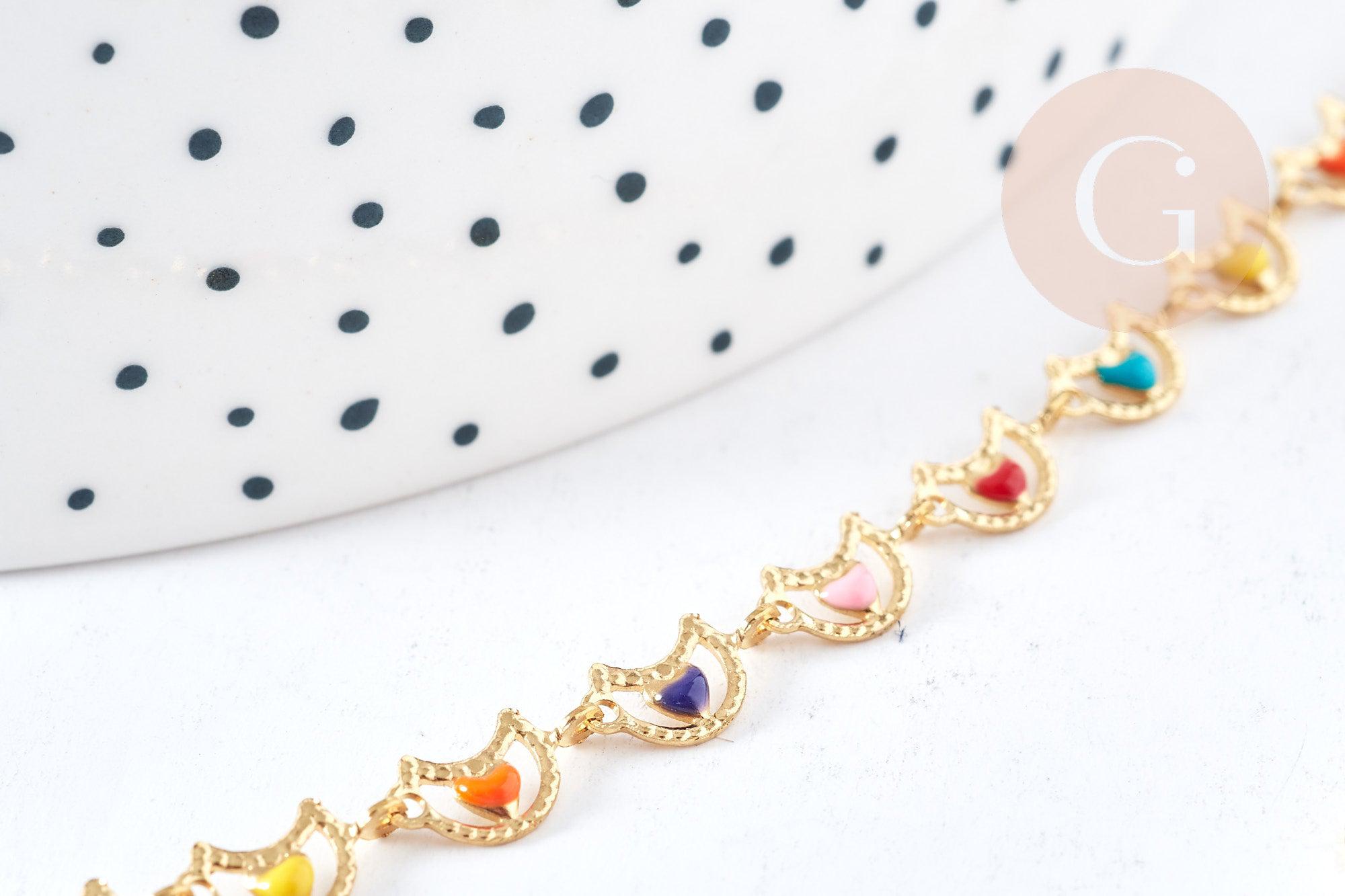 Bracelet lunes acier doré 304 inoxydable émaillé multicolore 25mm, idée cadeau anniversaire fête des mères femme, x1 G8800