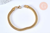 Bracelet maille américaine acier doré inoxydable 304,, sans nickel, 21cm, x1 (G6966)