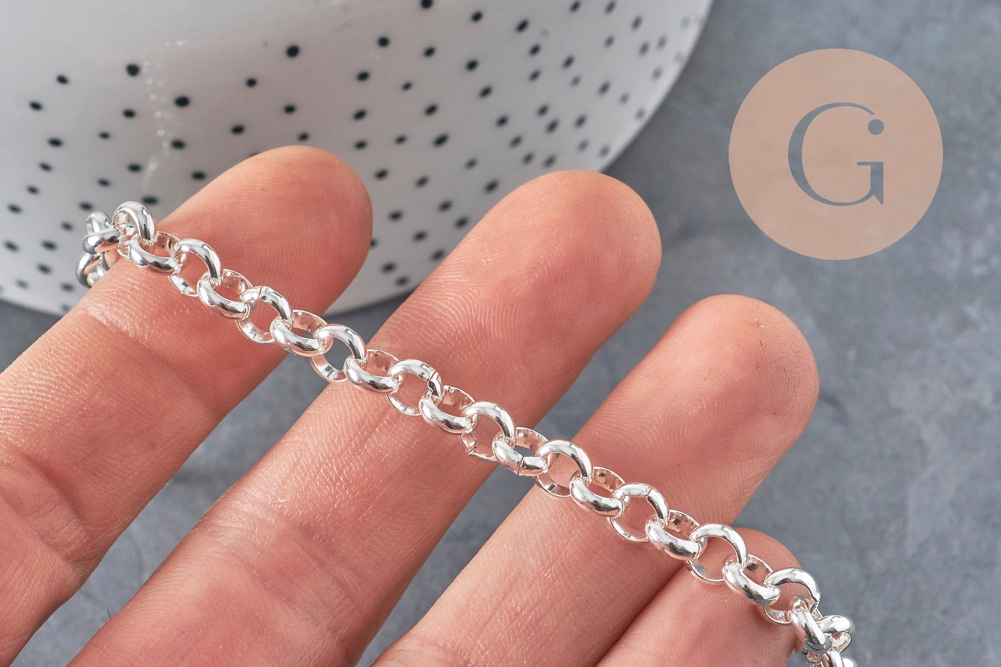 Stainless steel rolo chain bracelet, silver, 6mm, 19.1cm, x1 (G11200)