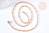 Bracelet ou collier acier doré 14k résine orange 1.5mm-20.5cm, x1 (G3709)
