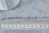 Bracelet réglable maille trombone fantaisie platine acier 304 inoxydable 14.5cm, x1 (G7885)