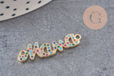 Breloque Mama laiton doré 18k cristal coloré,sans nickel,pendentif amour, Pendentif zircon,30mm x1 (G3475)
