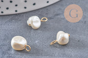 Colgante de perla blanca natural en acero inoxidable 304 con baño de oro, 14 mm, x1 (G10874)