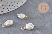 Dije de perla de agua dulce natural Keshi blanca de acero inoxidable 304 dorado, x1 (G11129)