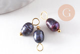 Breloque Perle d'eau douce naturelle colorée laiton doré 13mm, x1 (G9946)