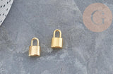 Breloque cadenas acier 304 doré 24K inoxydable 13.5mm,création bijoux amour x2 (G2876)