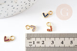 Breloque coeur zircons colorés laiton doré 18k 8mm, x1 (G3485)