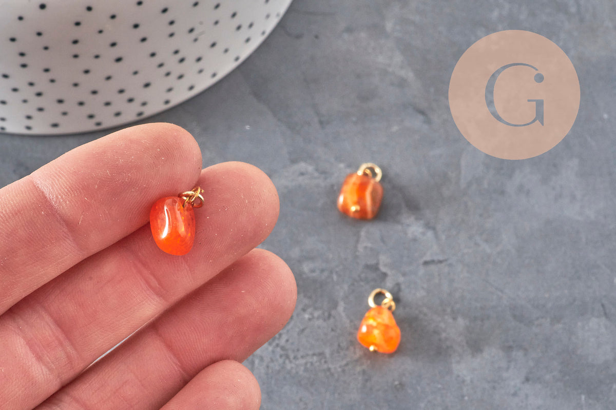 Breloque cube agate naturelle orange métal doré 18K 14.5mm, x1 (G11329)-Breloques et pendentifs-Gingerlily Perles