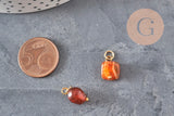 Breloque cube agate naturelle orange métal doré 18K 14.5mm, x1 (G11329)-Breloques et pendentifs-Gingerlily Perles