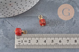 Natural Carnelian Cube Charm, Gold-Plated Brass 14.5mm, x1 (G11241)