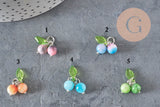 Breloque fruit cerise jade persan naturel teinté acier inoxydable platine 14mm, x1 (G11379)-Breloques et pendentifs-Gingerlily Perles
