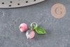 Breloque fruit cerise jade persan naturel teinté acier inoxydable platine 14mm, x1 (G11379)-Breloques et pendentifs-Gingerlily Perles