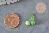 Breloque fruit cerise jade persan naturel teinté acier inoxydable platine 14mm, x1 (G11379)-Breloques et pendentifs-Gingerlily Perles