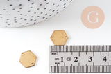 Breloque hexagone laiton brut 2 trous 12mm, pendentif géométrique sans nickel x10 (G1249)