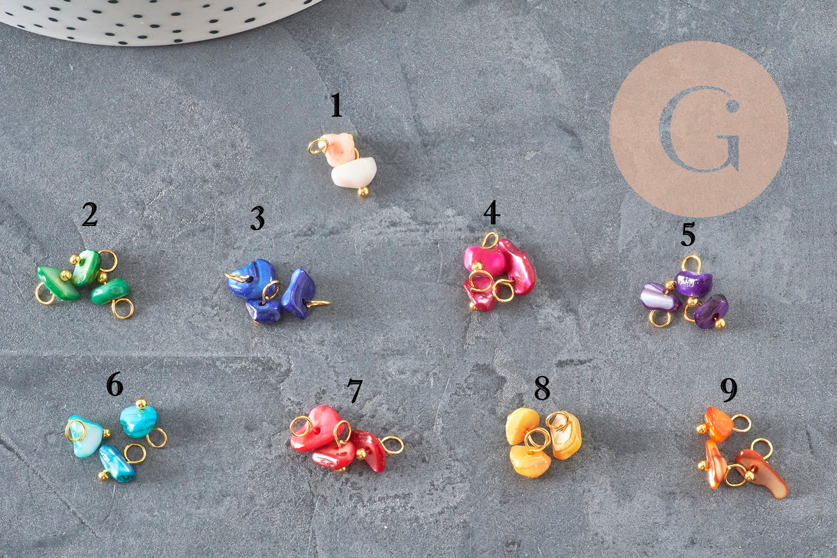 Breloque nuggets nacre naturelle multicolore laiton doré 8-9mm, x5 (G11394)-Breloques et pendentifs-Gingerlily Perles