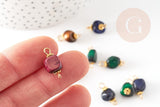 Breloque oeil de tigre naturelle multicolore zamac & acier 304 doré 18mm, pendentif bijoux pierre naturelle, x1 (G9248)