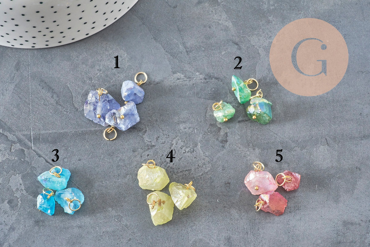 Breloque pépite quartz naturel coloré acier 304 inoxydable doré 15mm, x1 (G11368)-Breloques et pendentifs-Gingerlily Perles