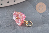 Breloque pépite quartz naturel coloré acier 304 inoxydable doré 15mm, x1 (G11368)-Breloques et pendentifs-Gingerlily Perles