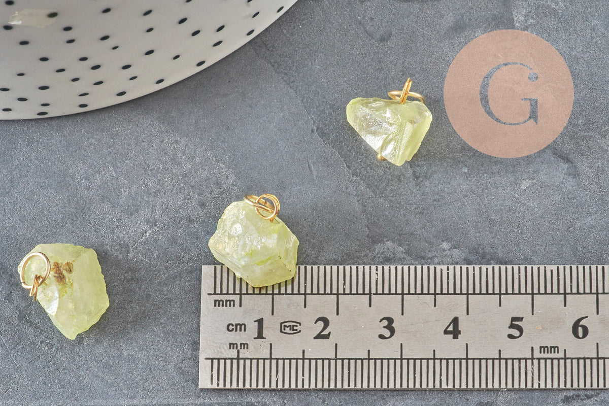 Breloque pépite quartz naturel coloré acier 304 inoxydable doré 15mm, x1 (G11368)-Breloques et pendentifs-Gingerlily Perles