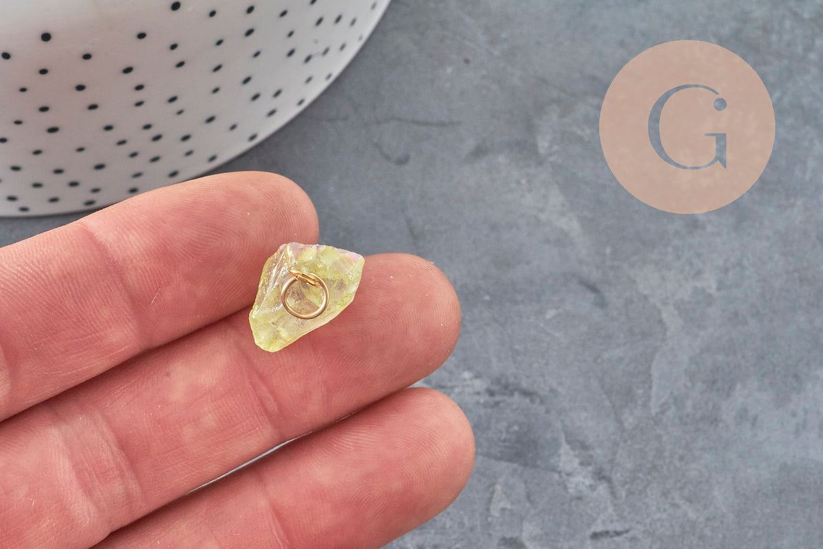 Breloque pépite quartz naturel coloré acier 304 inoxydable doré 15mm, x1 (G11368)-Breloques et pendentifs-Gingerlily Perles