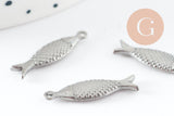 Breloque poisson acier 304 inoxydable platine 21mm, x1 (G9536)