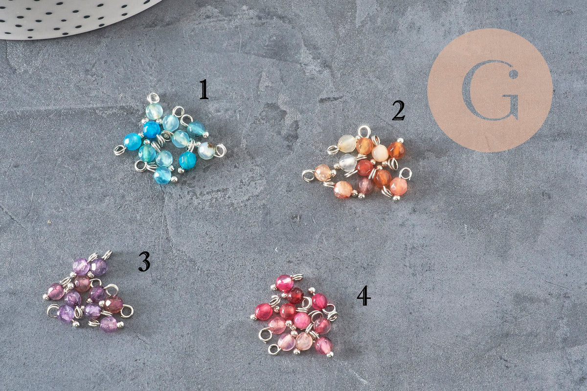 Breloque ronde agate naturelle facetée laiton platine 8.5mm, x1 (G11369)-Breloques et pendentifs-Gingerlily Perles