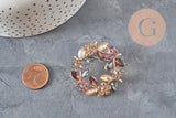 Gold-plated zamak multicolour zircon flower brooch, enamelled, 41mm, x1 (G11256)