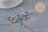 Dragonfly winged insect pin golden zamac blue 74x50mm, x1 VALID