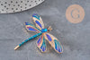 Dragonfly winged insect pin golden zamac blue 74x50mm, x1 VALID