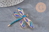 Dragonfly winged insect pin golden zamac blue 74x50mm, x1 VALID