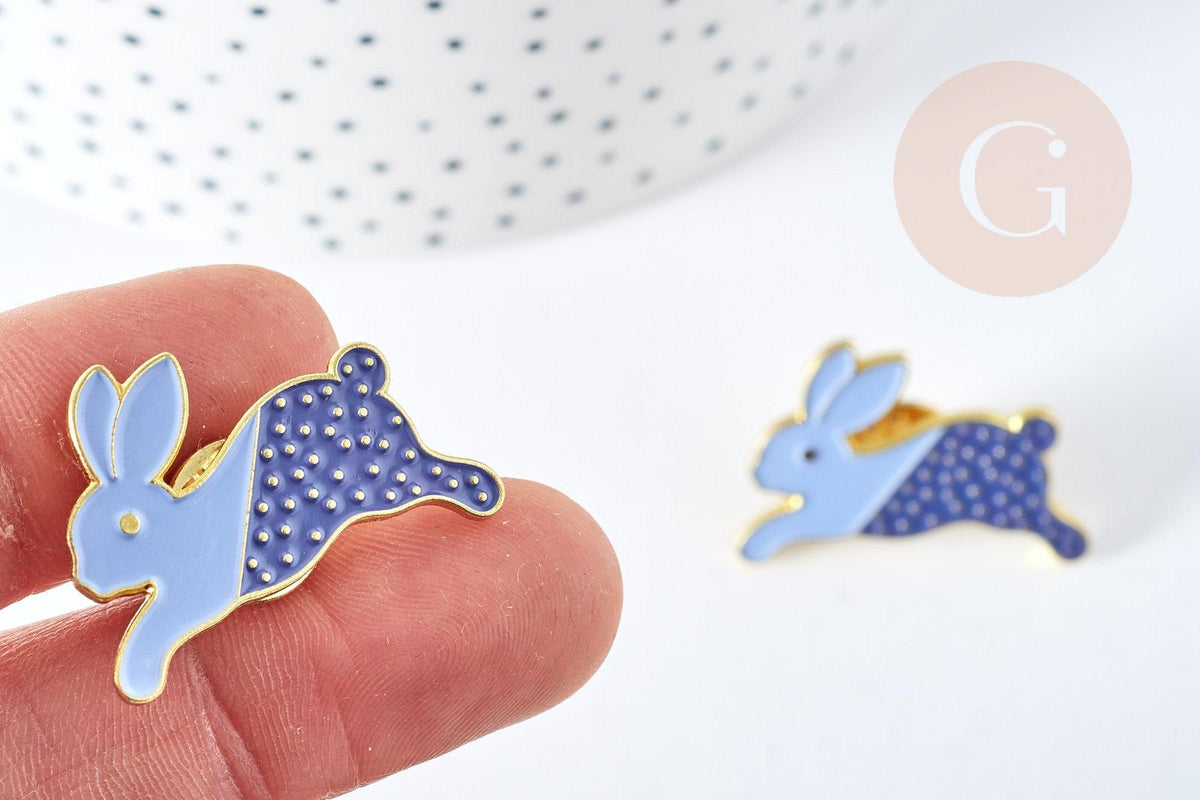 Broche pins lapin bicolore doré émail,broche dorée,décoration veste ,x1 (G8511)
