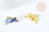 Broche pins lapin bicolore doré émail,broche dorée,décoration veste ,x1 (G8511)