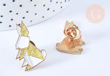 Broche pins lapin origami doré émail Jaunz 29x18mm,décoration veste, x1 (G6612)