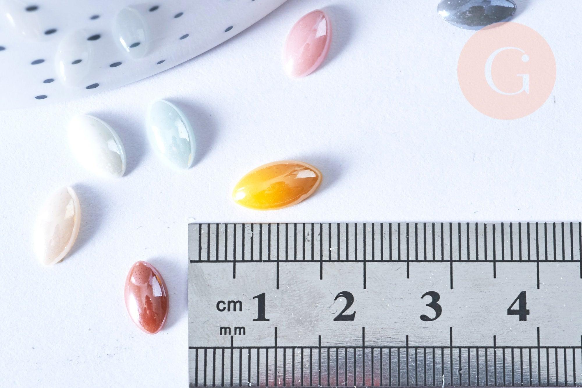 Cabochon Marquise horse eyel verre irisé multicolore 4x10mm, x10 (G8704)