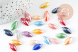 Cabochon dôme marquise verre irisé 14x7mm, x10 (G2282)