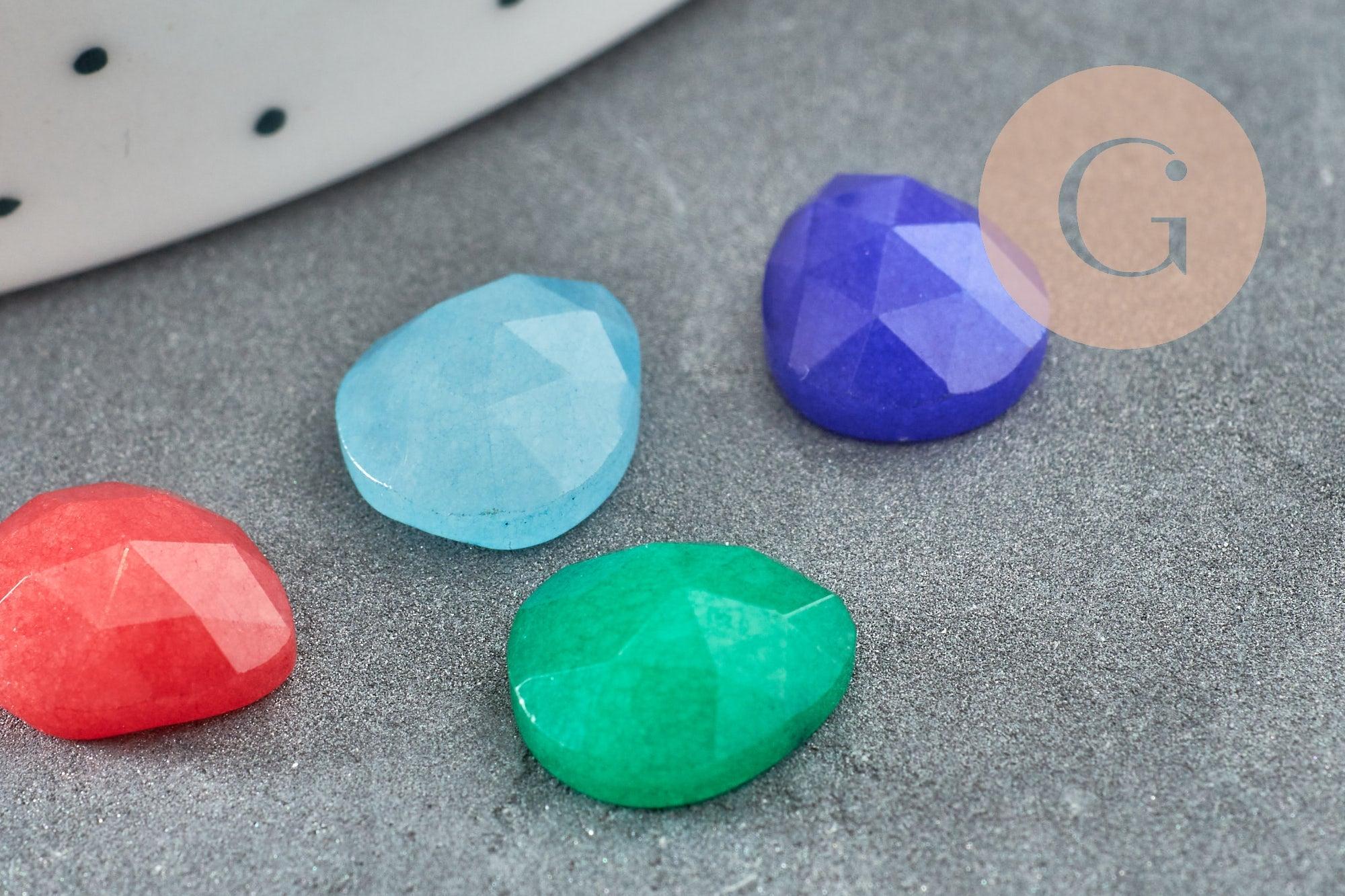Cabochon goutte jade naturel facetté multicolore 10x9mm, x1 G8596