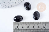 Cabochon ovale agate noire facetté 18x13mm, x1 (G8598)