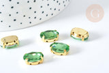 Cabochon ovale cristal vert clair avec serti en laiton doré 14x10mm, x5 (G8112)