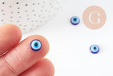 Cabochon rond résine bleue mauvais oeil 8mm , x20 (2.7g) G0303