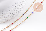 Collier Chaine acier 304 inoxydable doré 14k résine multicolore 2mm-41cm, x1 (G10240)