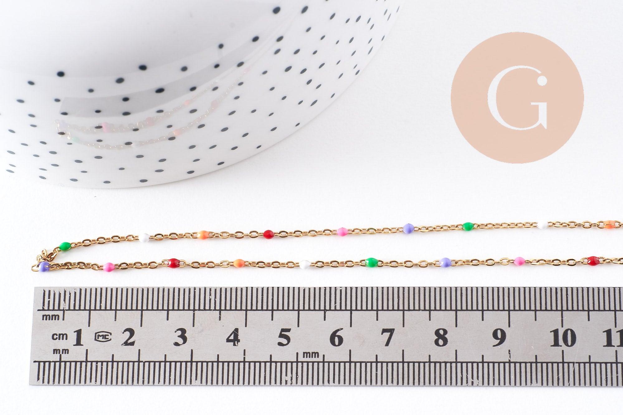 Collier Chaine acier 304 inoxydable doré 14k résine multicolore 2mm-41cm, x1 (G10240)