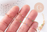 Collier Chaine acier 304 inoxydable doré 14k résine multicolore 2mm-41cm, x1 (G10240)